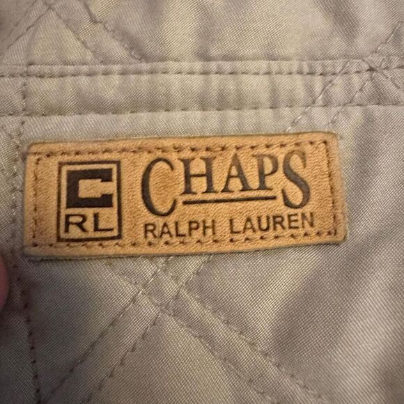 Chaps Ralph Lauren Men’s Quilted Jacket Size Large Beige Tan Corduroy Collar - Picture 6 of 7